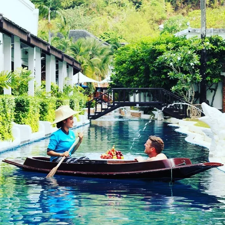 A boat in a swimming pool