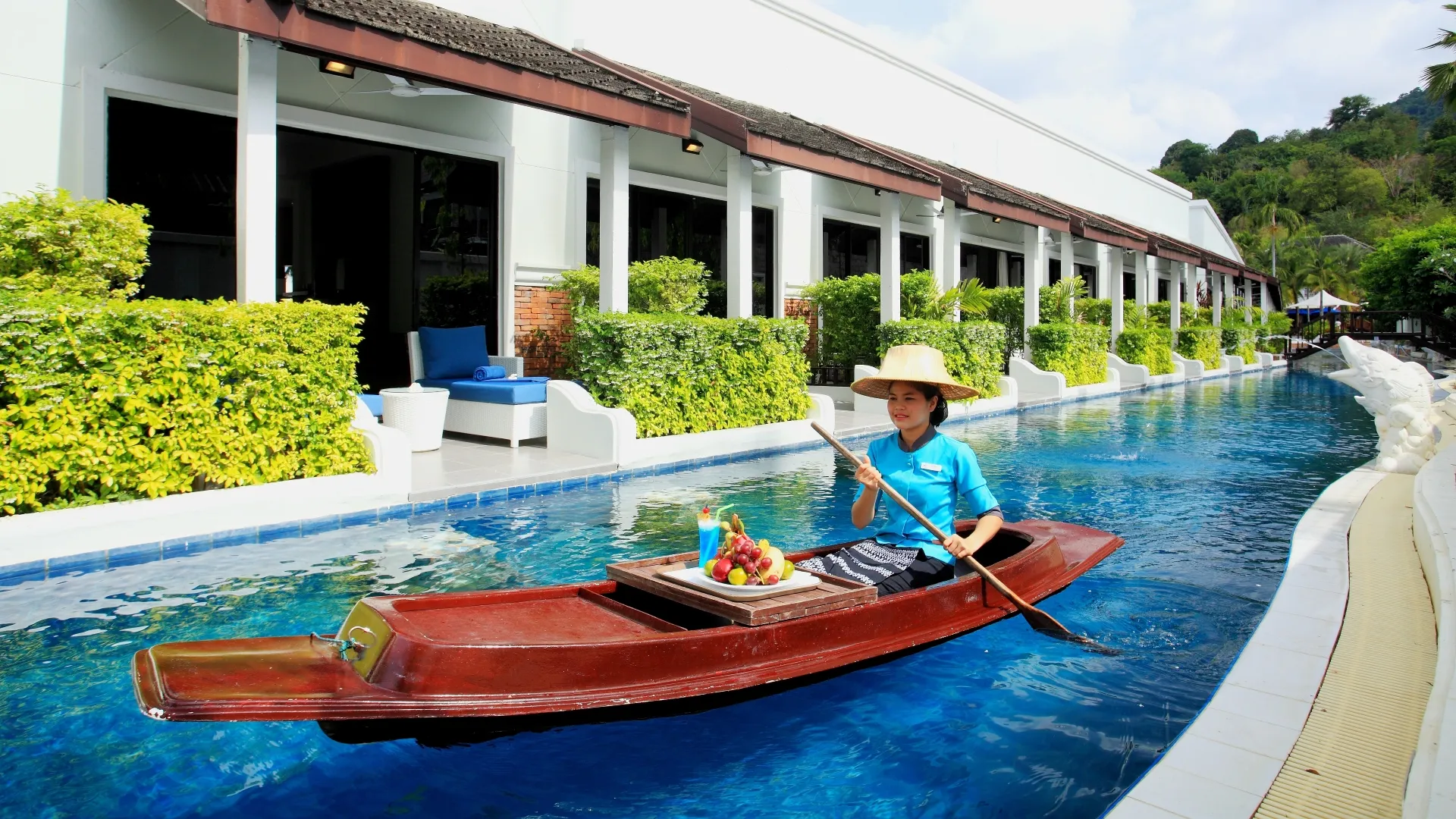 A boat in a swimming pool